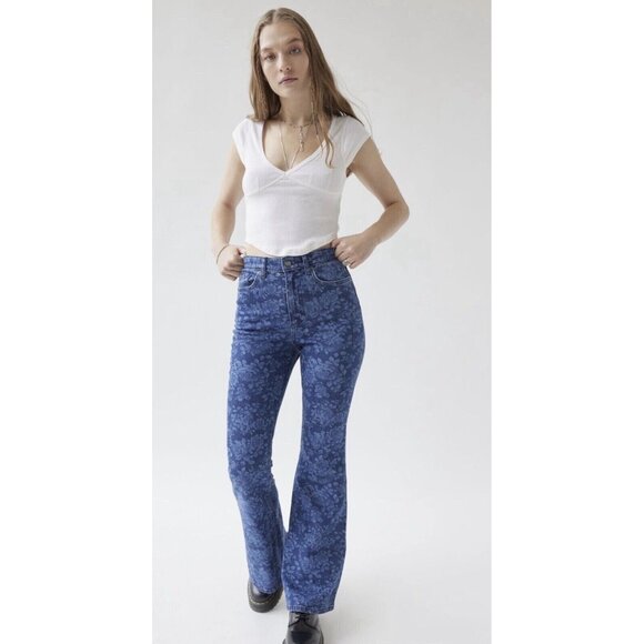 Lee x Free People‎ Women's Size 27 Floral Print High Waisted Flare Denim Jeans - Picture 9 of 9